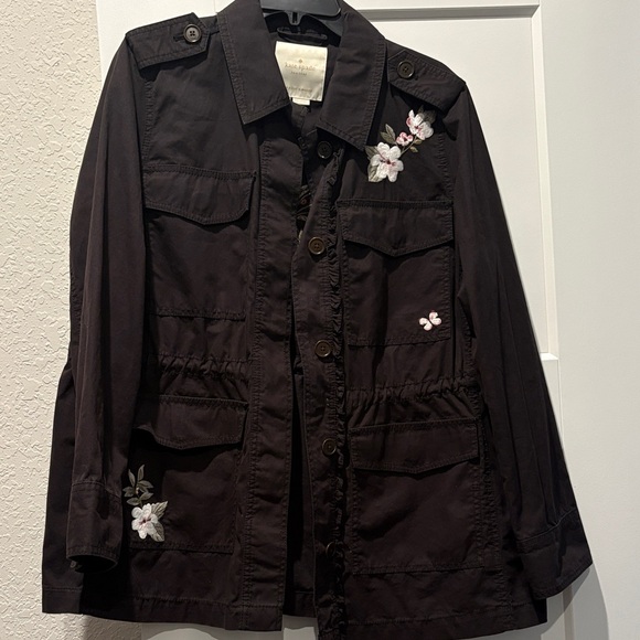 kate spade Jackets & Blazers - Kate Spade Black Utility Jacket with Floral Embroidery